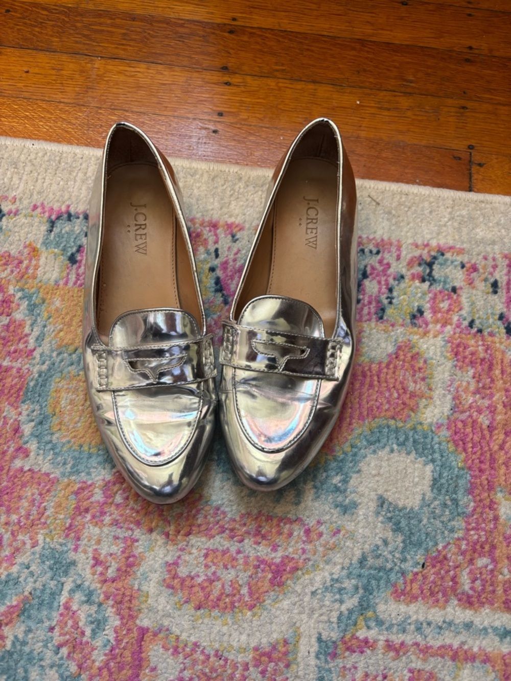 J. Crew Metallic Silver Penny Loafers